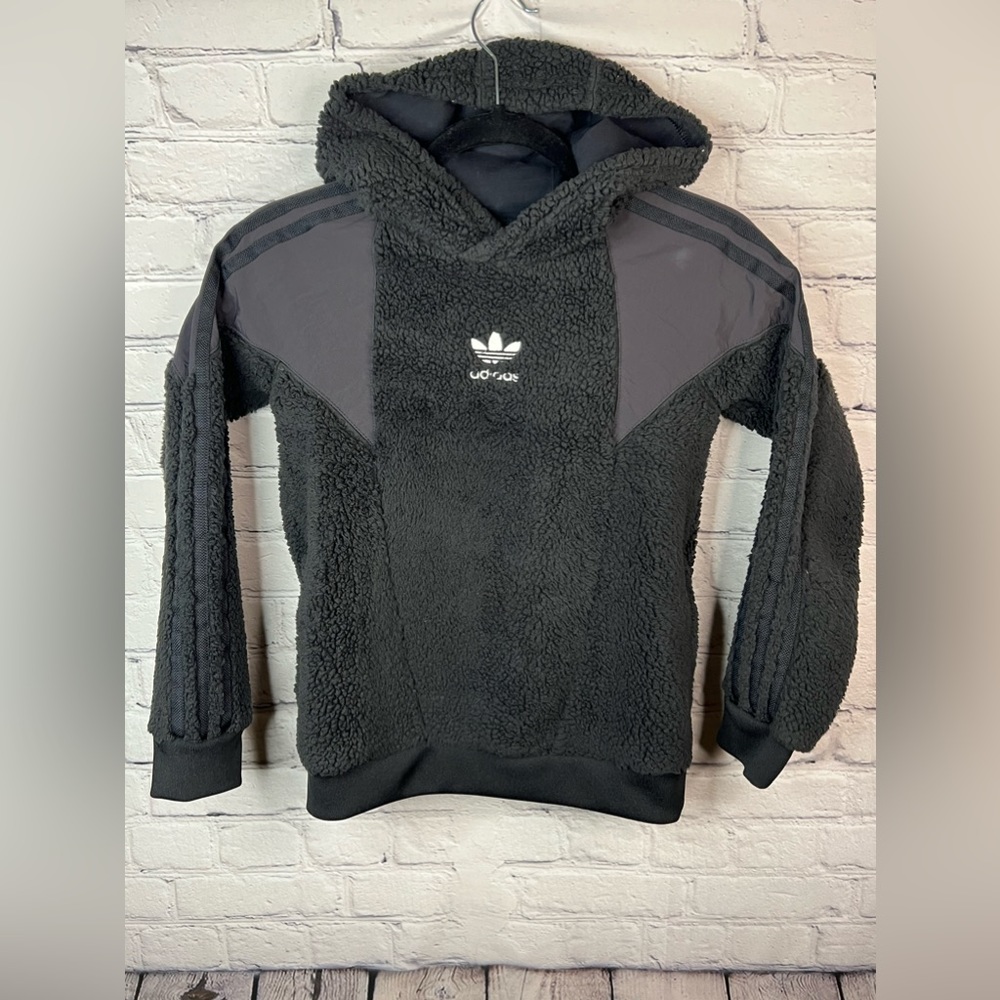 Adidas Originals Teddy Sherpa Juniors Pull Over‎ Hoodie Black Size Small Unisex
